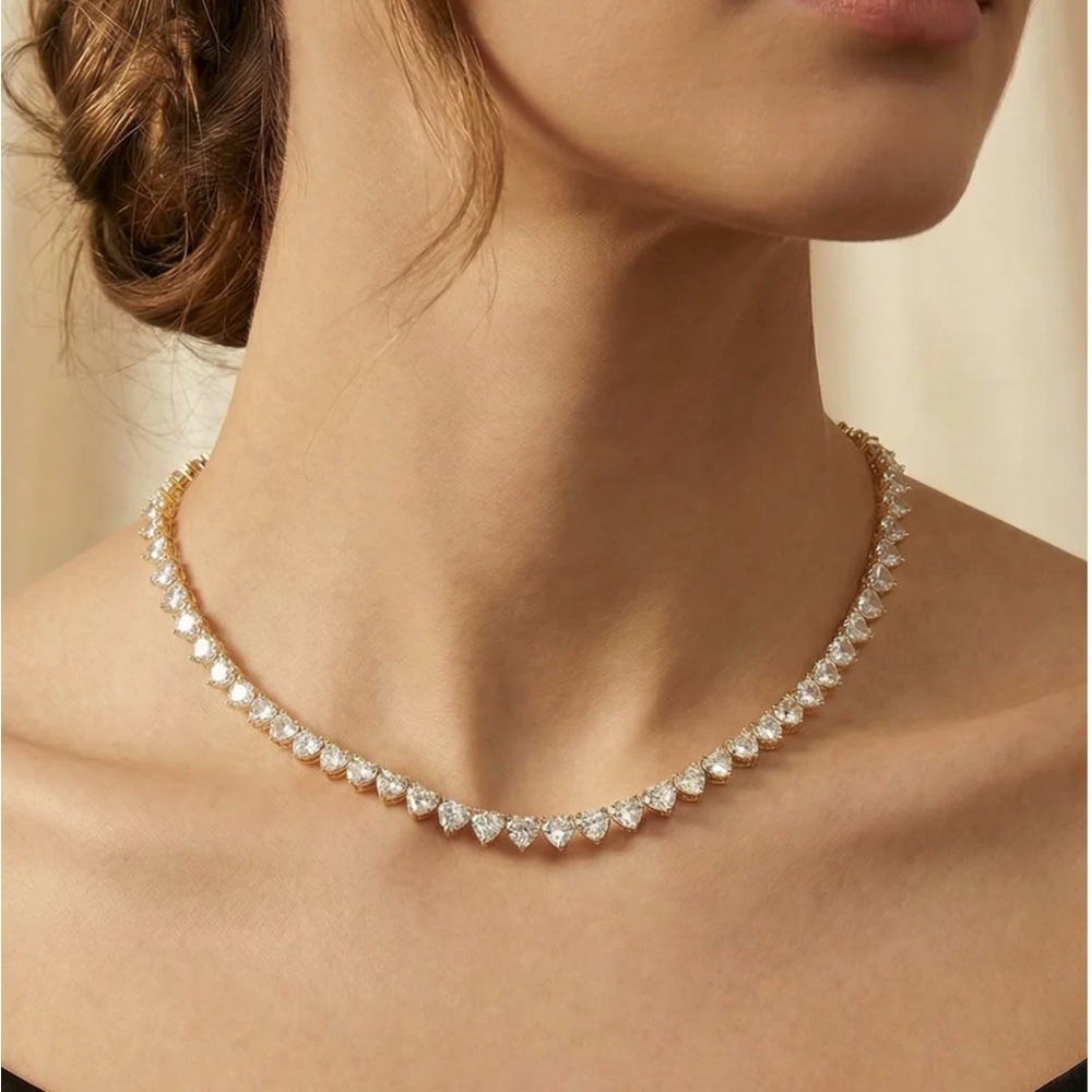 THE M JEWELERS 16 Inch Gold Iced Out Heart Tennis Necklace